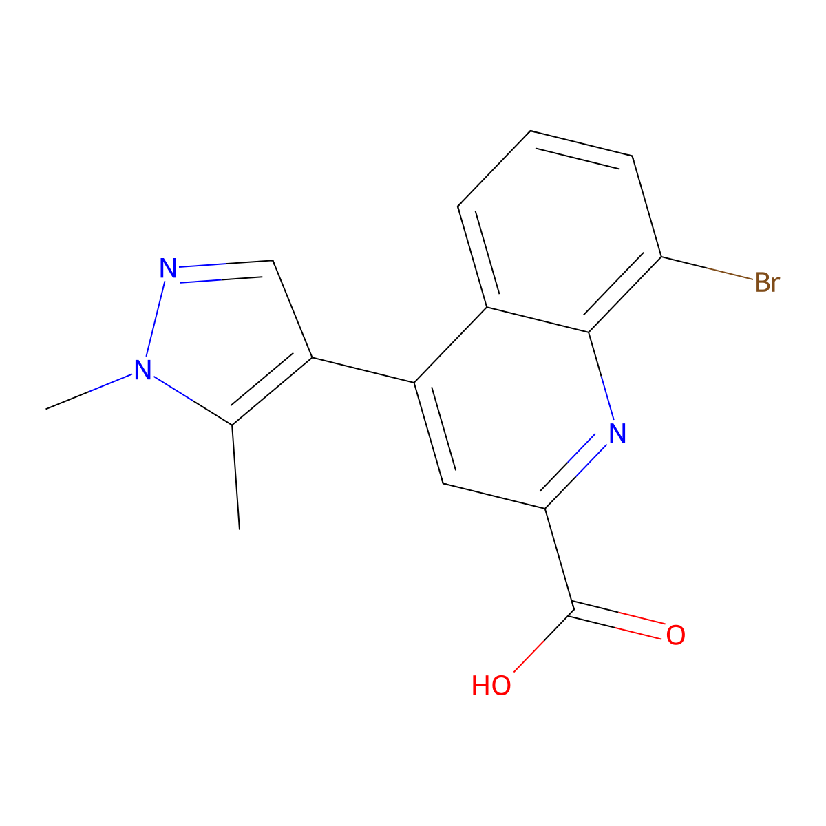 8-Bromo-4-(1,5-dimethyl-4-pyrazolyl)quinoline-2-carboxylic Acid molecular structure, CAS 2938997-60-3