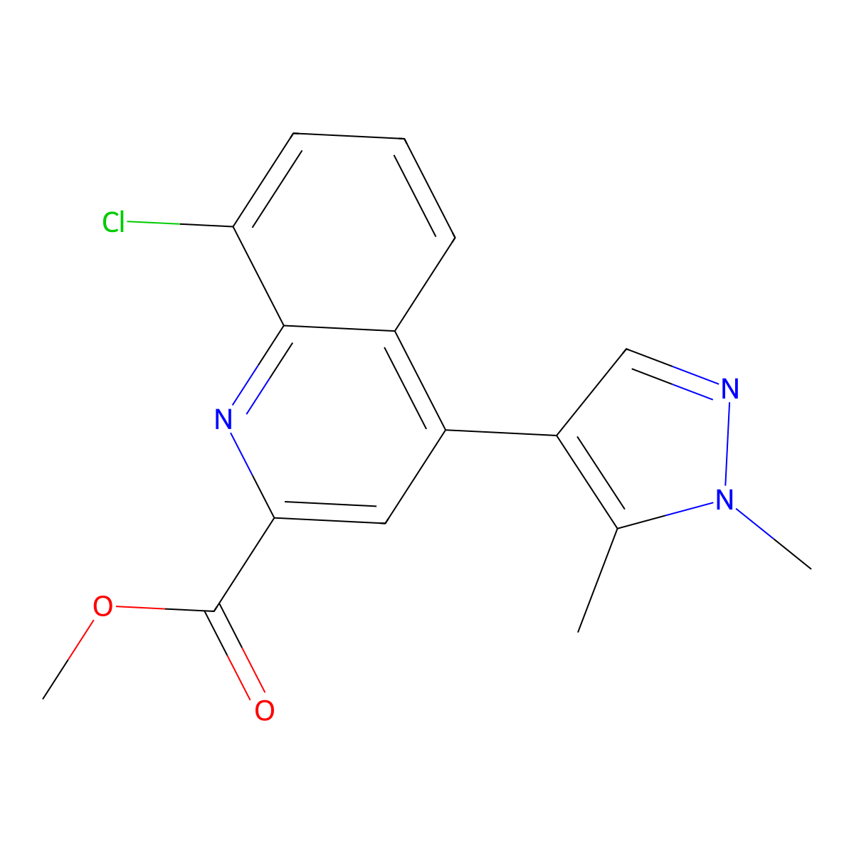 Methyl 8-Chloro-4-(1,5-dimethyl-4-pyrazolyl)quinoline-2-carboxylate molecular structure, CAS 2939000-23-2