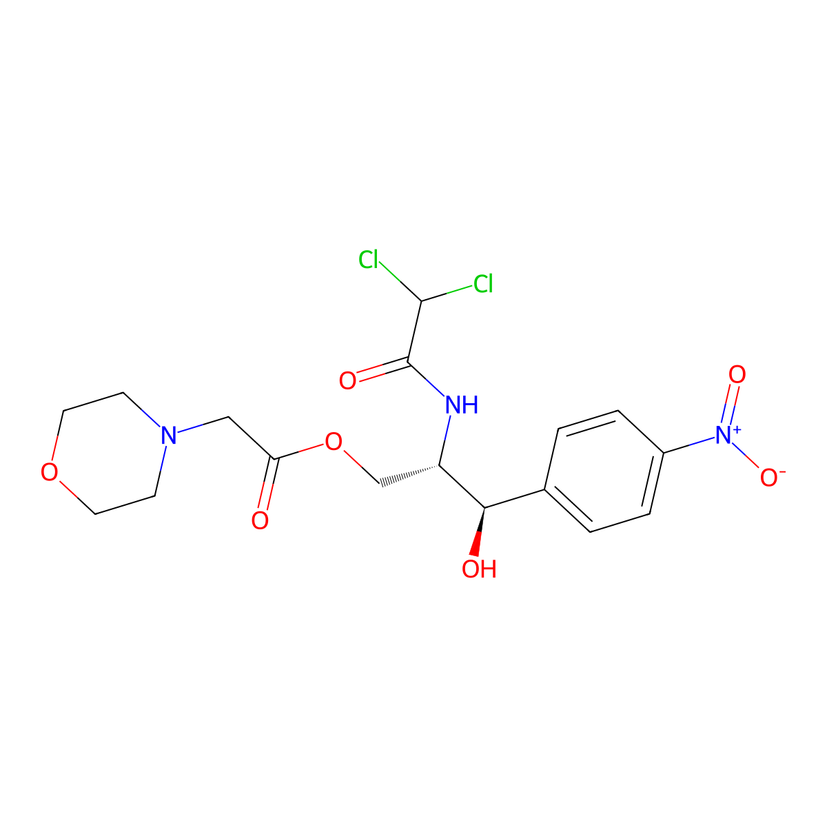 (R-(R*,R*))-2-((Dichloroacetyl)amino)-3-hydroxy-3-(4-nitrophenyl)propyl morpholine-4-acetate molecular structure, CAS 29391-80-8