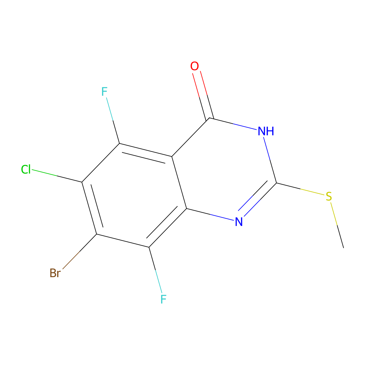 7-Bromo-6-chloro-5,8-difluoro-2-(methylsulfanyl)quinazolin-4-OL molecular structure, CAS 2939846-87-2