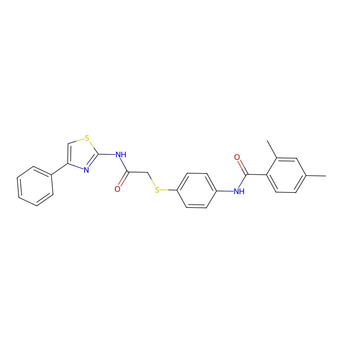 2,4-Dimethyl-N-(4-((2-oxo-2-((4-phenylthiazol-2-YL)amino)ethyl)thio)phenyl)benzamide molecular structure, CAS 2940242-10-2