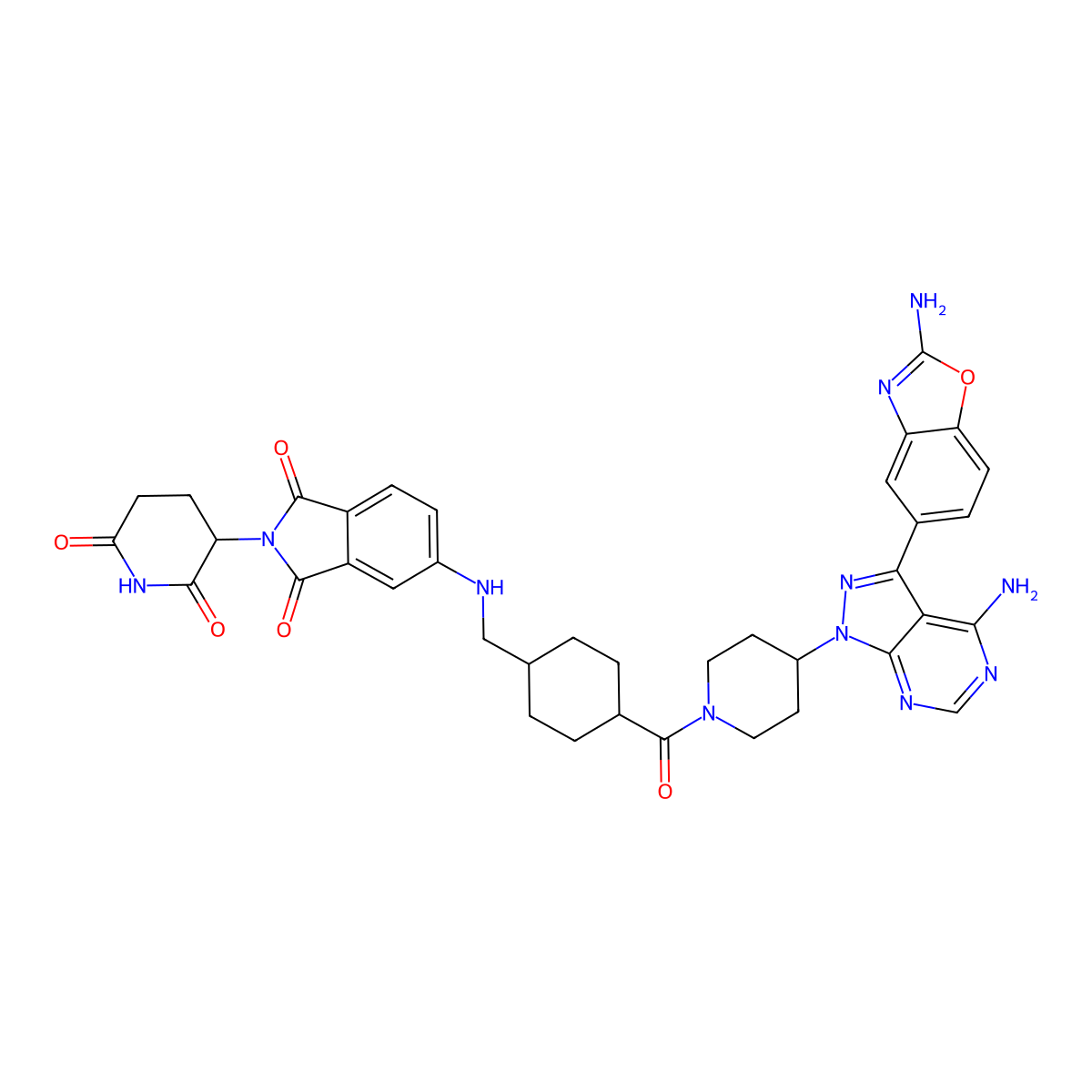 5-[[4-[4-[4-Amino-3-(2-amino-1,3-benzoxazol-5-yl)pyrazolo[3,4-d]pyrimidin-1-yl]piperidine-1-carbonyl]cyclohexyl]methylamino]-2-(2,6-dioxopiperidin-3-yl)isoindole-1,3-dione molecular structure, CAS 2940242-88-4