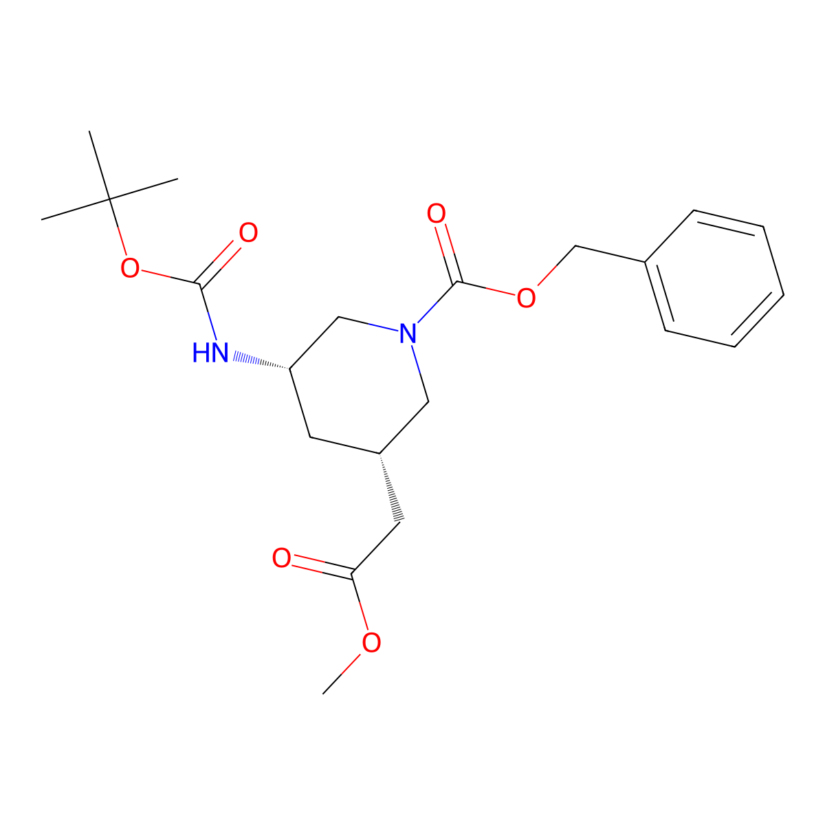Benzyl cis-3-(tert-butoxycarbonylamino)-5-(2-methoxy-2-oxo-ethyl)piperidine-1-carboxylate molecular structure, CAS 2940857-10-1
