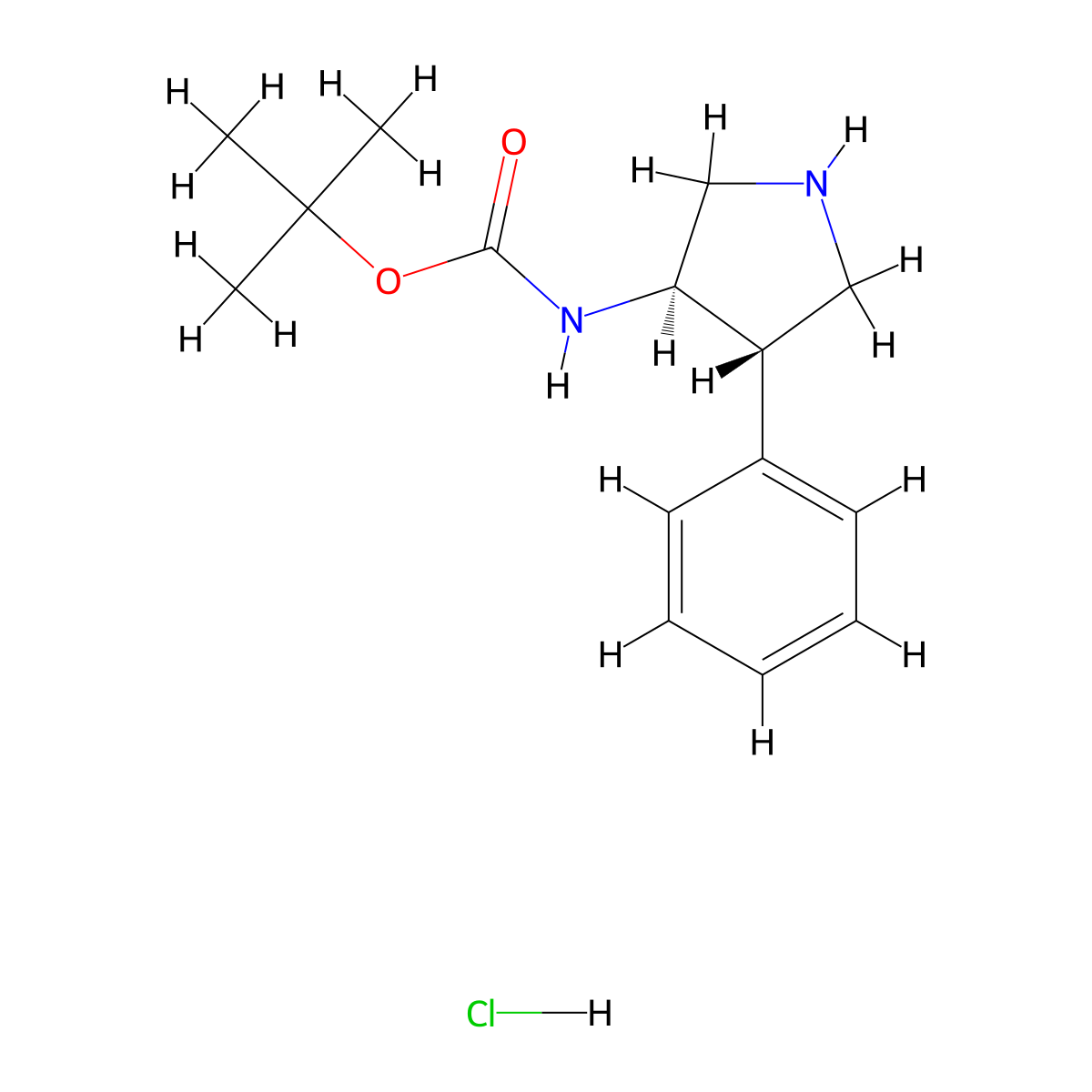 Tert-butyl ((3R,4S)-4-phenylpyrrolidin-3-YL)carbamate hydrochloride molecular structure, CAS 2940858-36-4