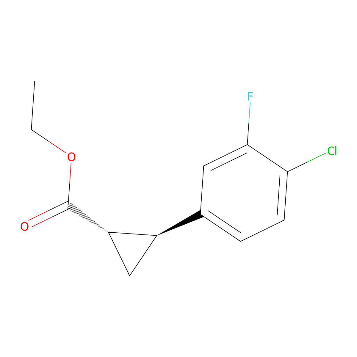Ethyl trans-2-(4-chloro-3-fluoro-phenyl)cyclopropanecarboxylate molecular structure, CAS 2940858-37-5