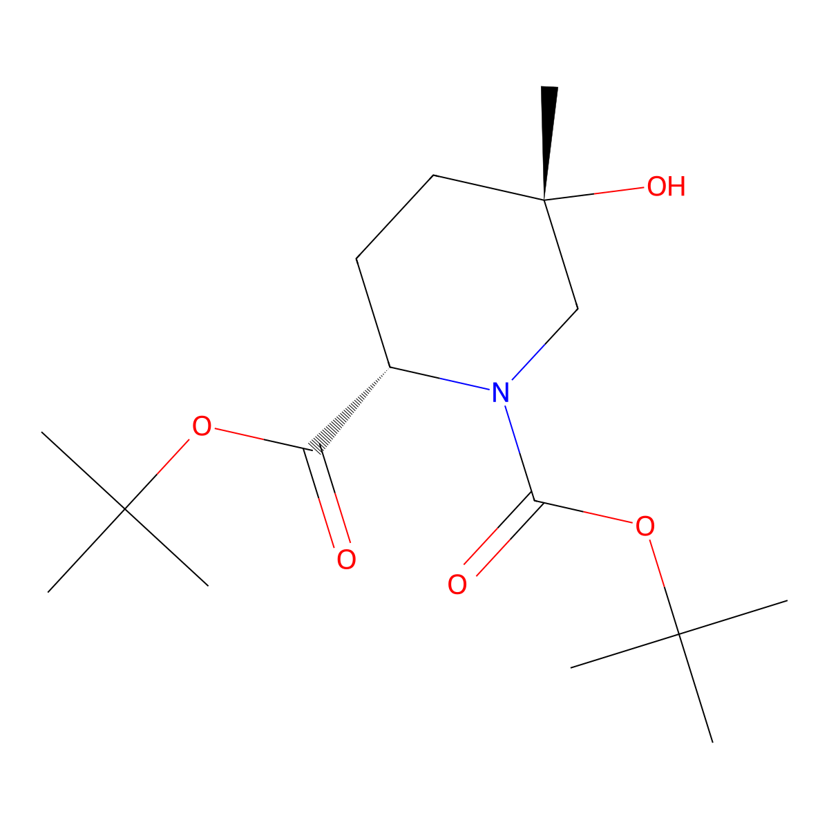 ditert-butyl (2S,5S)-5-hydroxy-5-methyl-piperidine-1,2-dicarboxylate molecular structure, CAS 2940859-04-9