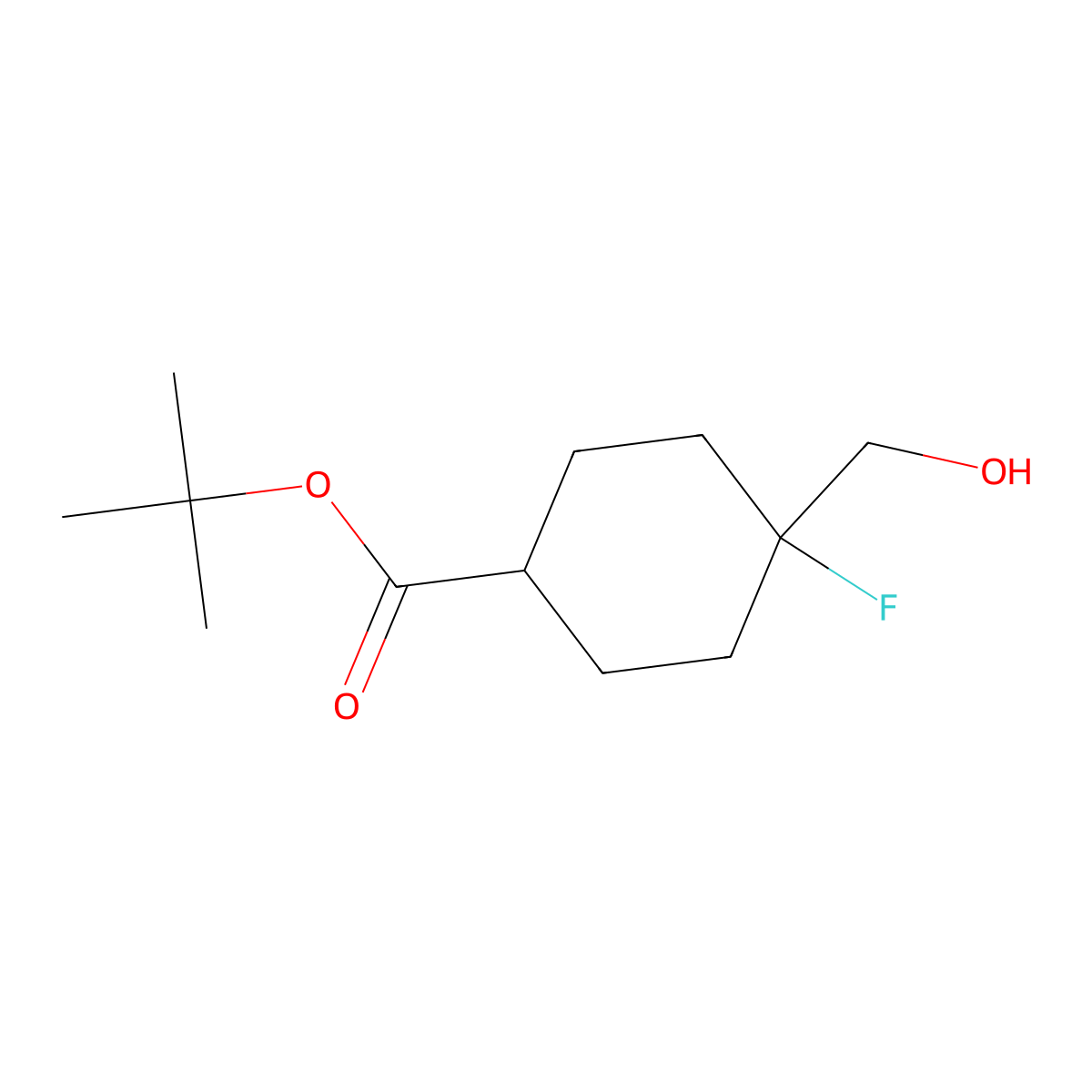 Tert-butyl 4-fluoro-4-(hydroxymethyl)cyclohexanecarboxylate molecular structure, CAS 2940862-11-1