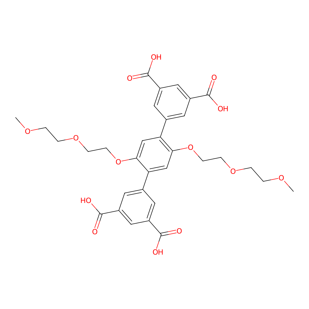 2',5'-Bis(2-(2-methoxyethoxy)ethoxy)-[1,1':4',1''-terphenyl]-3,3'',5,5''-tetracarboxylic acid molecular structure, CAS 2940862-53-1