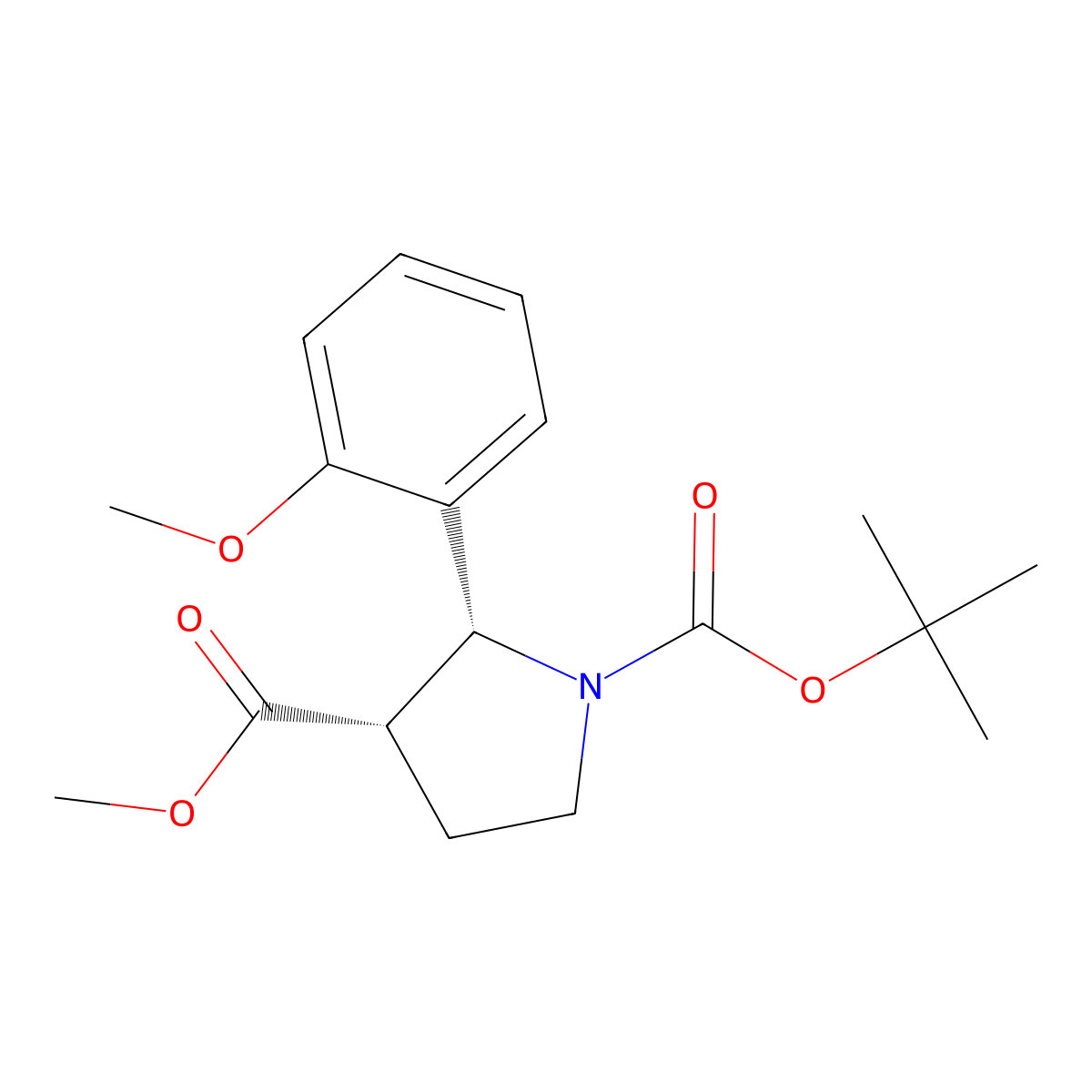 O1-tert-butyl O3-methyl (2R,3S)-2-(2-methoxyphenyl)pyrrolidine-1,3-dicarboxylate molecular structure, CAS 2940866-06-6