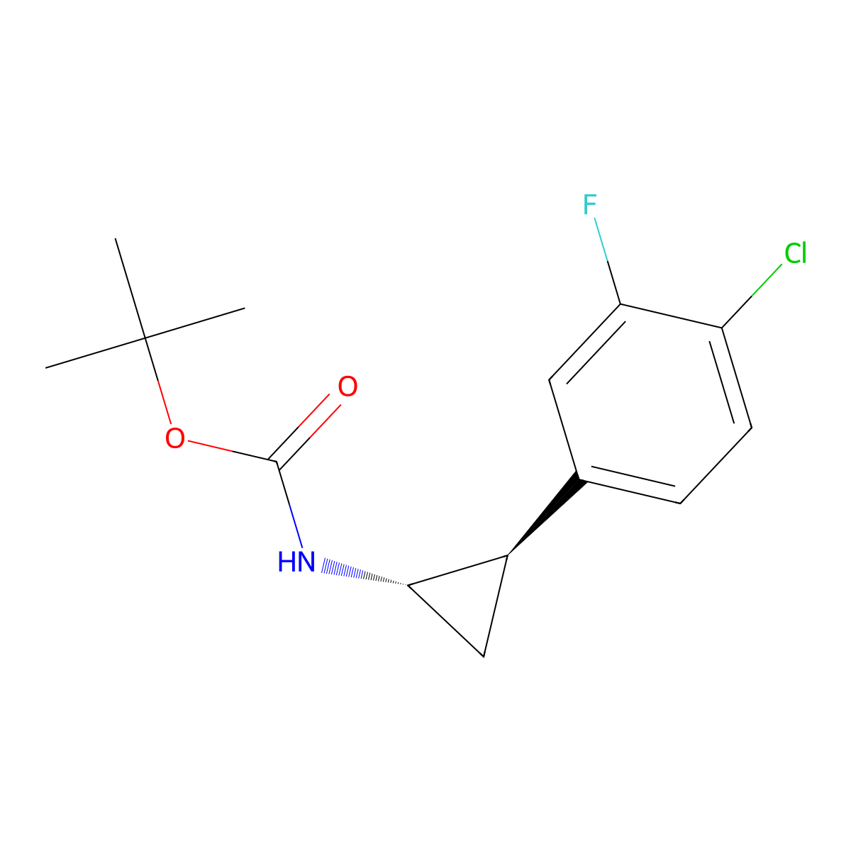tert-butyl N-[trans-2-(4-chloro-3-fluoro-phenyl)cyclopropyl]carbamate molecular structure, CAS 2940866-13-5