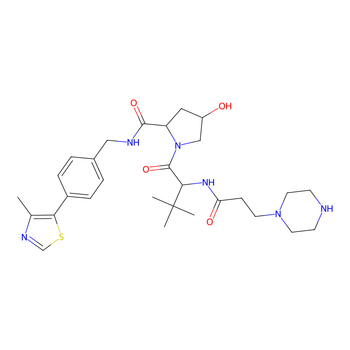 (2S,4R)-1-[(2S)-3,3-dimethyl-2-(3-piperazin-1-ylpropanoylamino)butanoyl]-4-hydroxy-N-[[4-(4-methylthiazol-5-yl)phenyl]methyl]pyrrolidine-2-carboxamide molecular structure, CAS 2940869-95-2