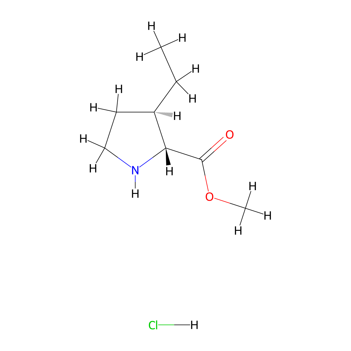 methyl (2R,3R)-3-ethylpyrrolidine-2-carboxylate;hydrochloride molecular structure, CAS 2940870-51-7