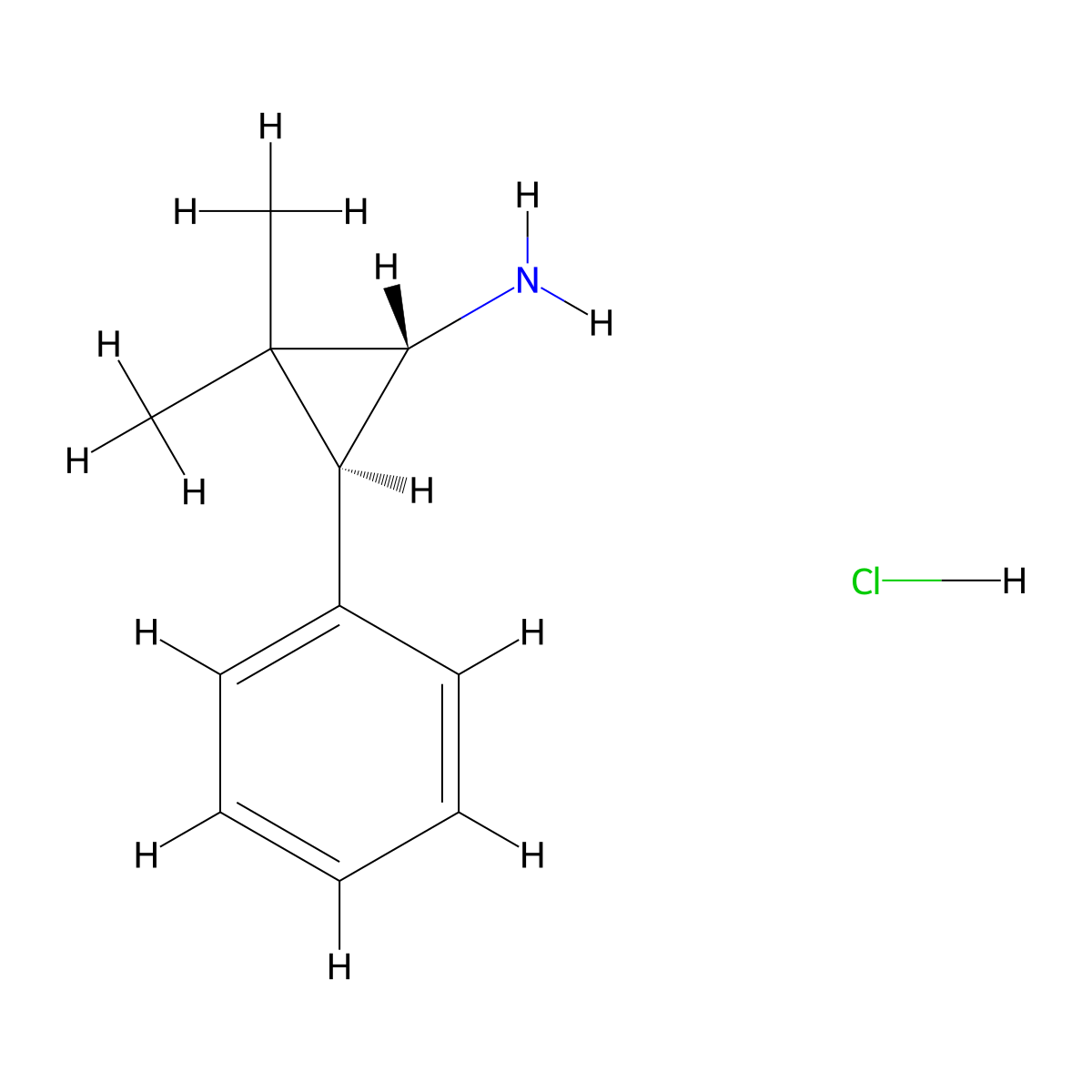 trans-2,2-Dimethyl-3-phenyl-cyclopropanamine;hydrochloride molecular structure, CAS 2940870-52-8