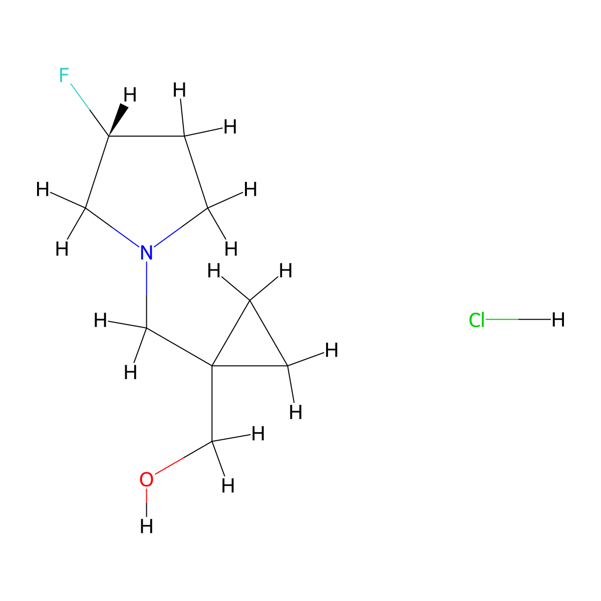 [1-[[(3R)-3-fluoropyrrolidin-1-yl]methyl]cyclopropyl]methanol;hydrochloride molecular structure, CAS 2940871-20-3