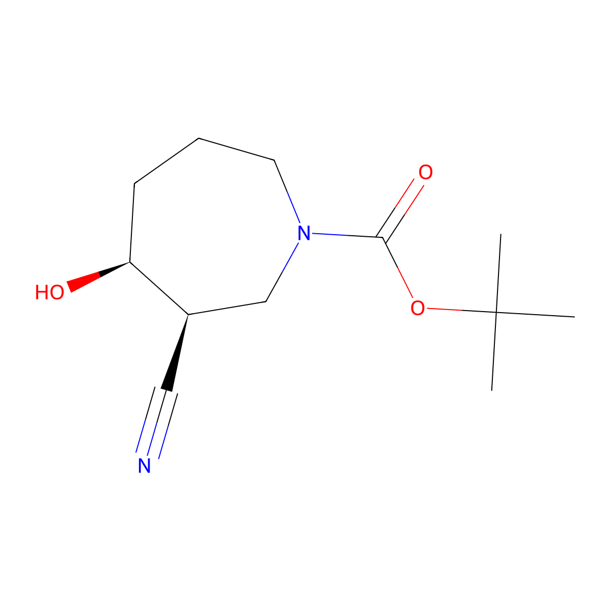 tert-butyl (3S,4S)-3-cyano-4-hydroxy-azepane-1-carboxylate molecular structure, CAS 2940872-05-7
