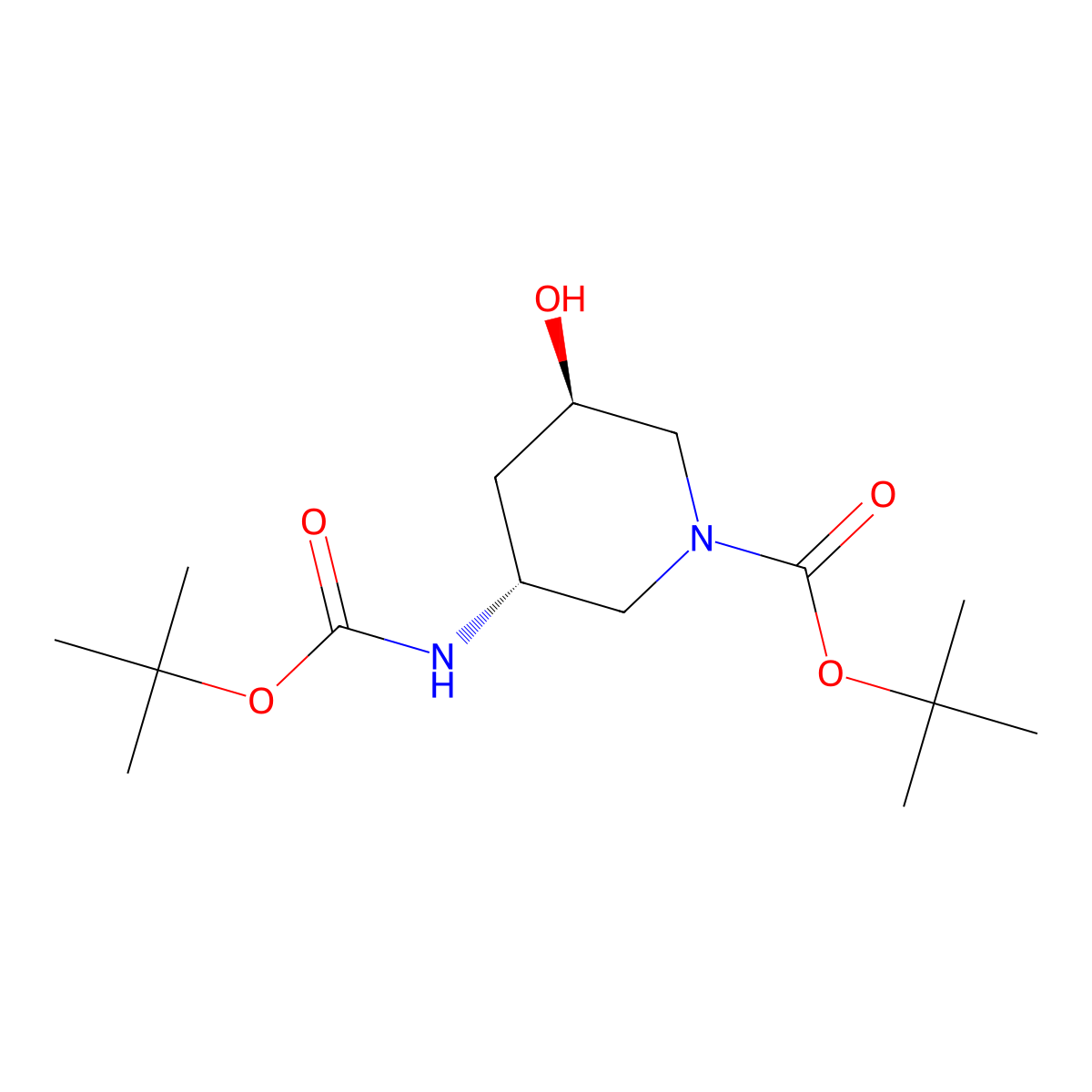 tert-butyl (3R,5R)-3-(tert-butoxycarbonylamino)-5-hydroxy-piperidine-1-carboxylate molecular structure, CAS 2940872-16-0