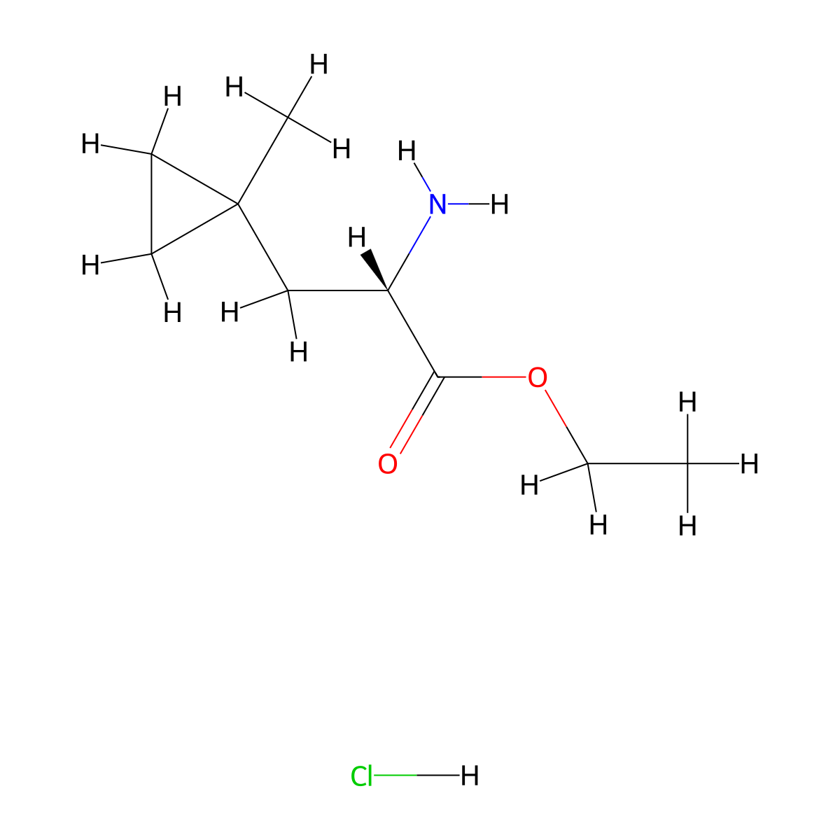 ethyl (2S)-2-amino-3-(1-methylcyclopropyl)propanoate;hydrochloride molecular structure, CAS 2940873-95-8