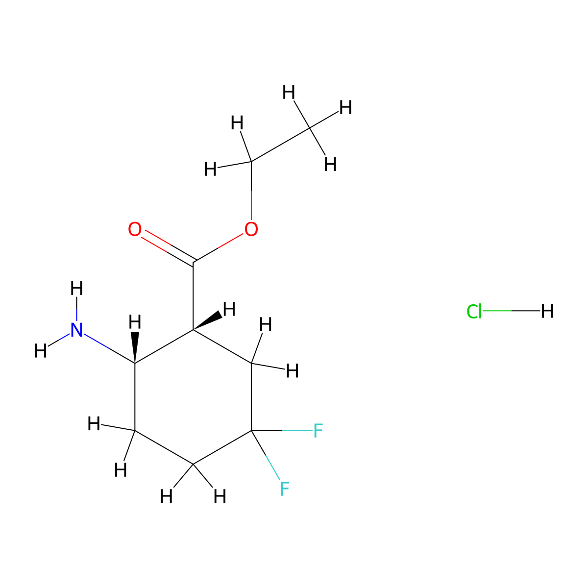 Ethyl cis-2-amino-5,5-difluoro-cyclohexanecarboxylate;hydrochloride molecular structure, CAS 2940875-75-0