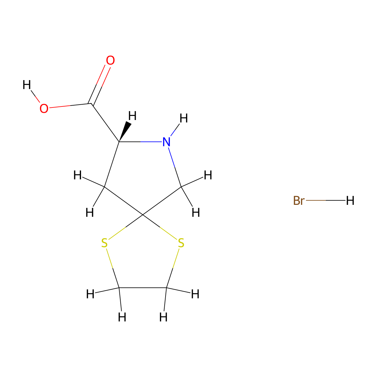 (8R)-1,4-dithia-7-azaspiro[4.4]nonane-8-carboxylic acid;hydrobromide molecular structure, CAS 2940876-70-8
