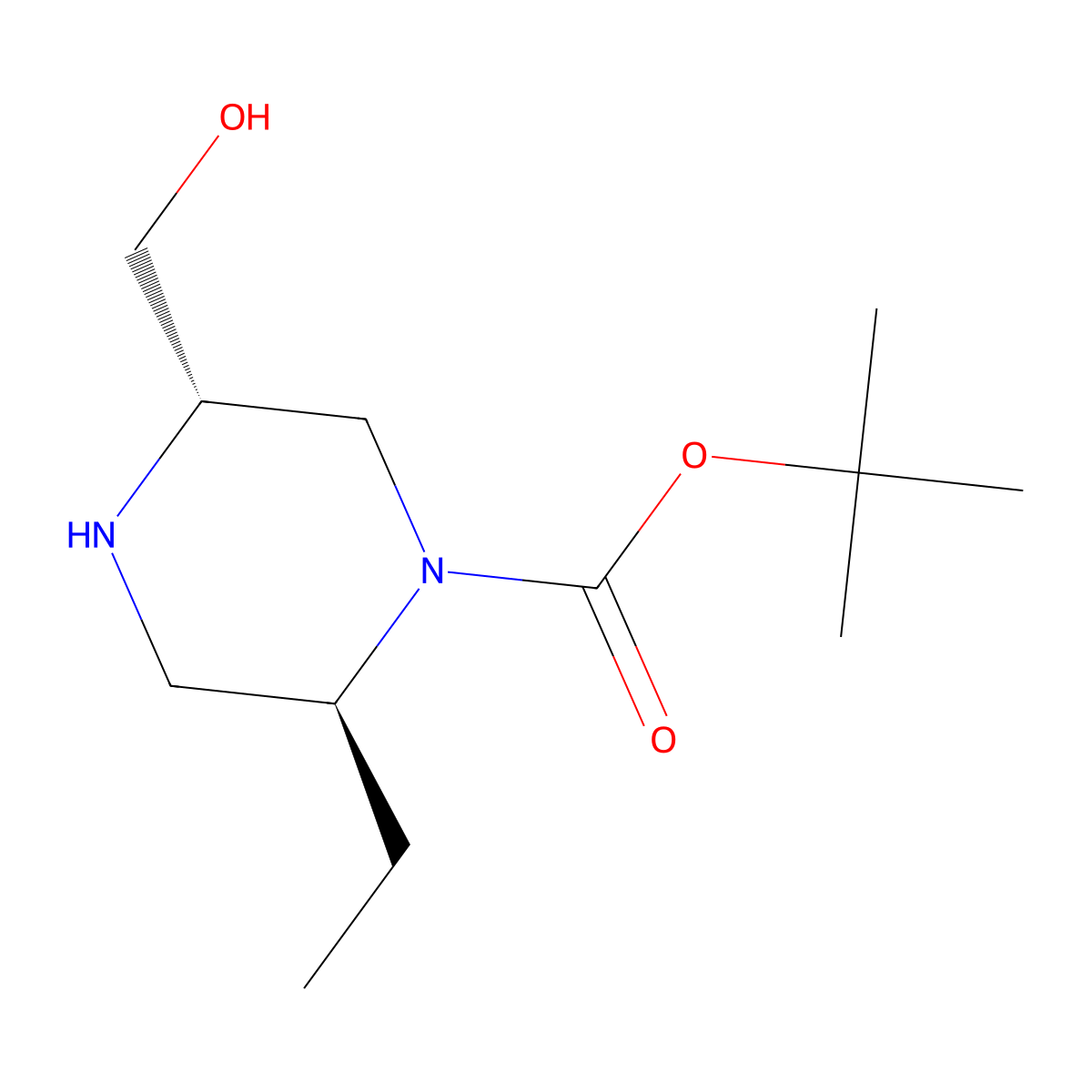 Tert-butyl (2S,5S)-2-ethyl-5-(hydroxymethyl)piperazine-1-carboxylate molecular structure, CAS 2940879-27-4