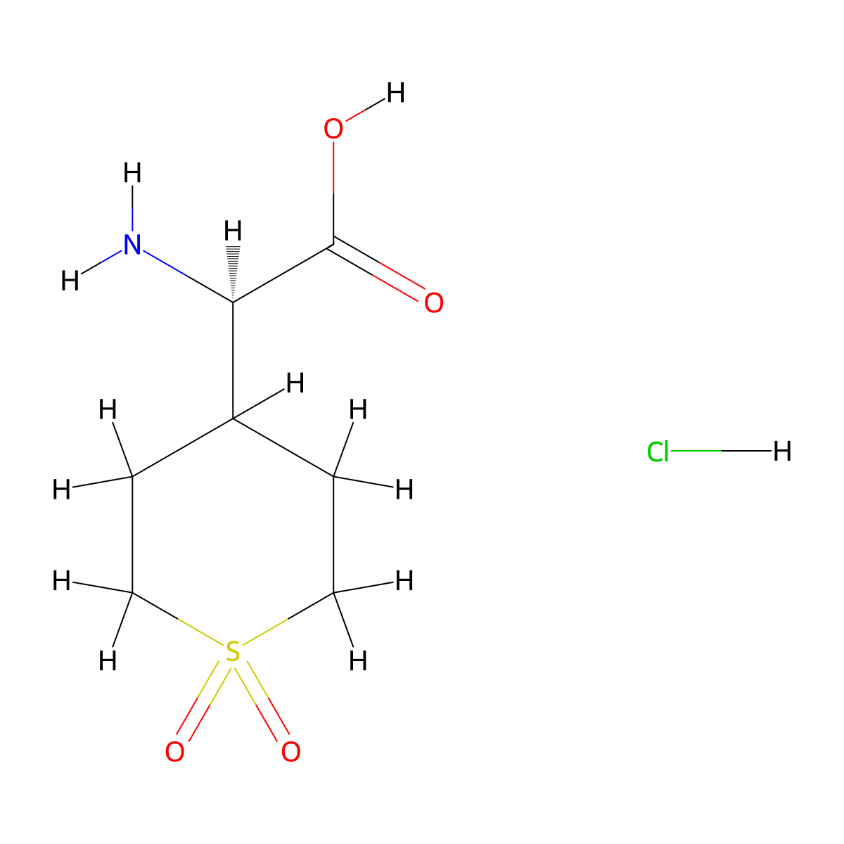 (2R)-2-amino-2-(1,1-dioxothian-4-yl)acetic acid;hydrochloride molecular structure, CAS 2940879-53-6