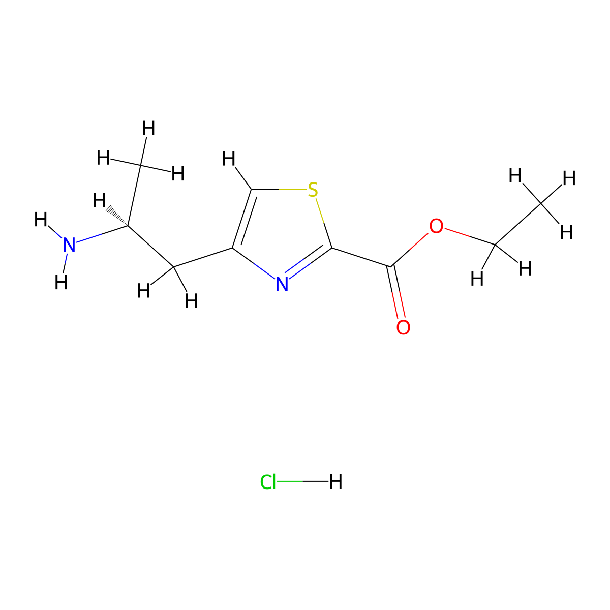 ethyl 4-[(2S)-2-aminopropyl]thiazole-2-carboxylate;hydrochloride molecular structure, CAS 2940879-84-3