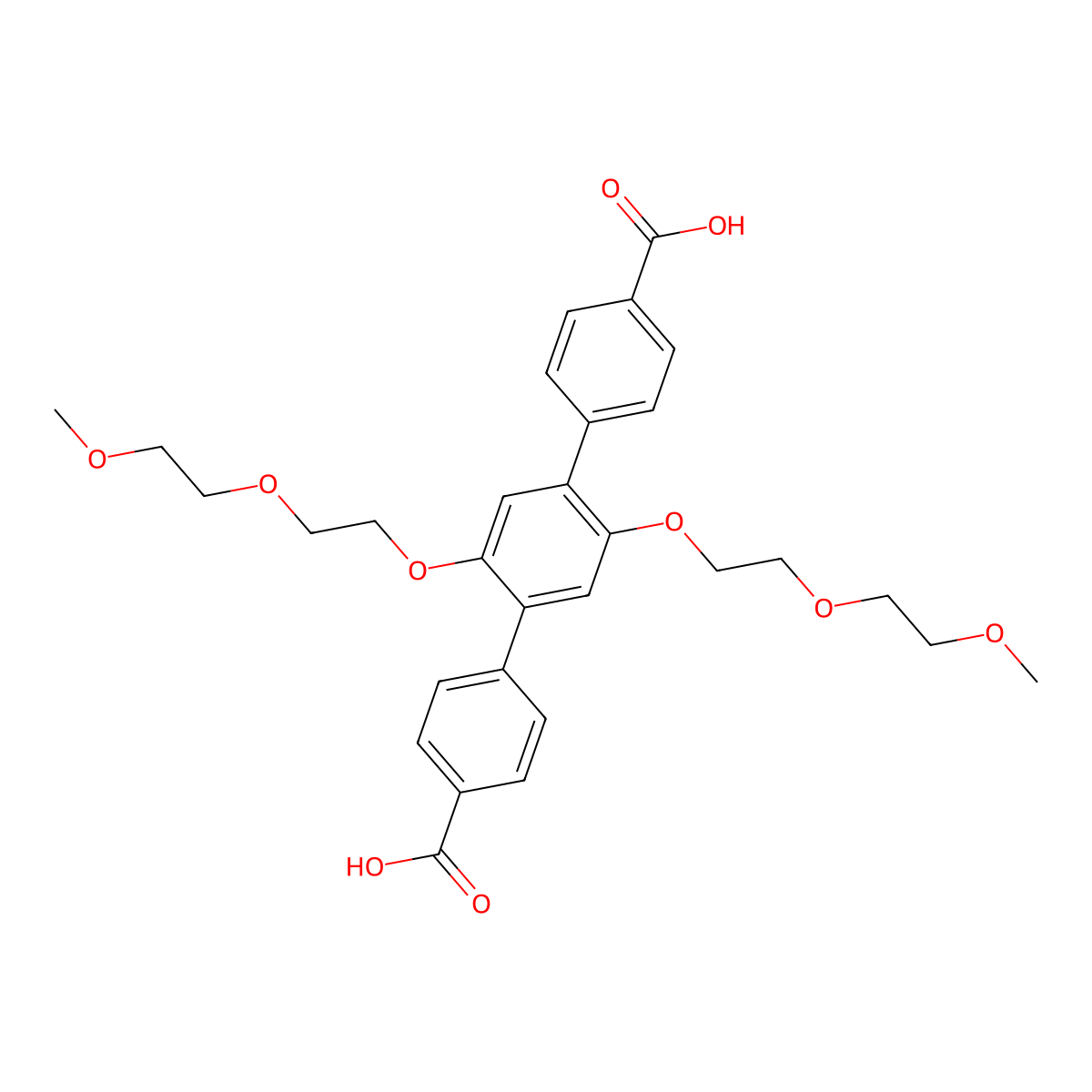 2',5'-Bis(2-(2-methoxyethoxy)ethoxy)-[1,1':4',1''-terphenyl]-4,4''-dicarboxylic acid molecular structure, CAS 2940880-79-3