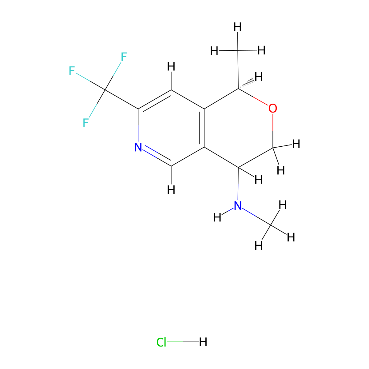 (1R)-N,1-dimethyl-7-(trifluoromethyl)-3,4-dihydro-1H-pyrano[4,3-c]pyridin-4-amine;hydrochloride molecular structure, CAS 2940933-55-9