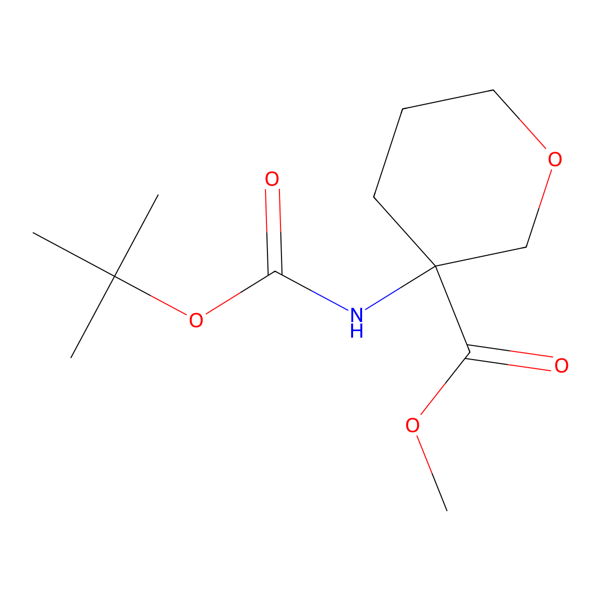 Methyl 3-(tert-butoxycarbonylamino)tetrahydropyran-3-carboxylate molecular structure, CAS 2940935-98-6