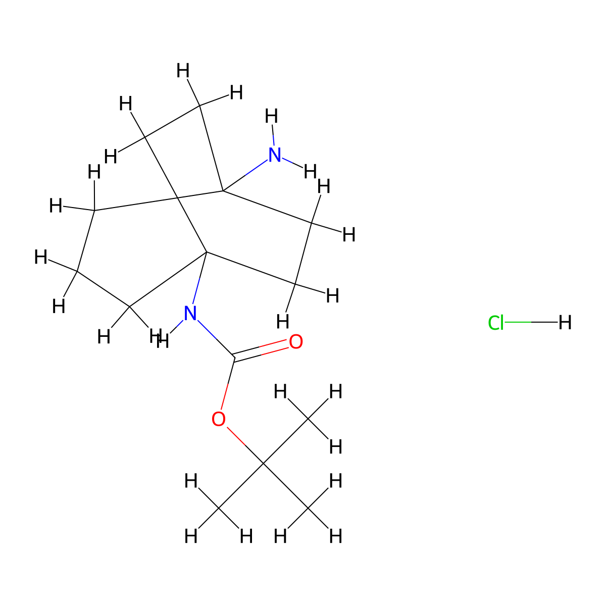Tert-butyl N-(5-amino-1-bicyclo[3.2.2]nonanyl)carbamate hydrochloride molecular structure, CAS 2940936-05-8