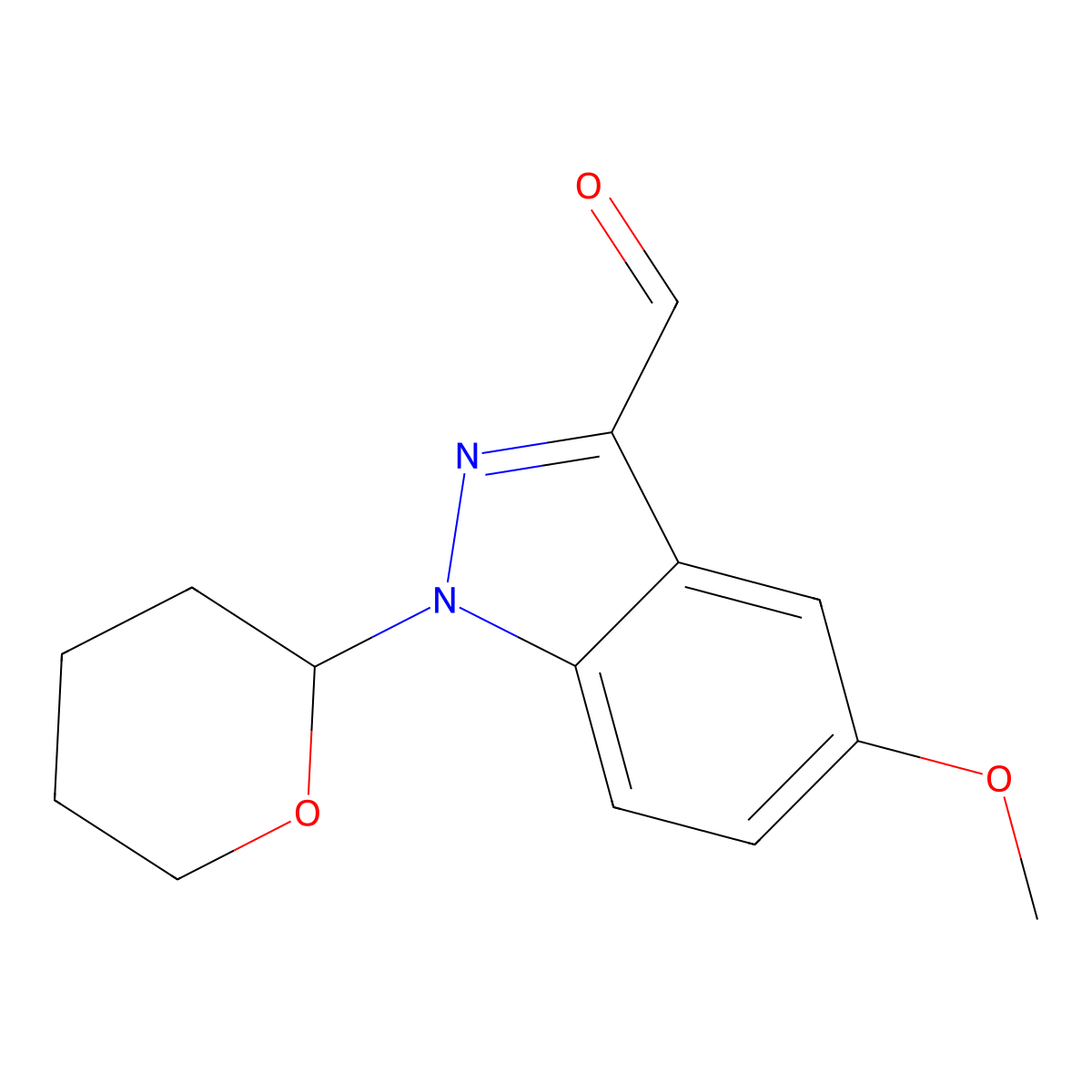 5-Methoxy-1-tetrahydropyran-2-YL-indazole-3-carbaldehyde molecular structure, CAS 2940936-82-1