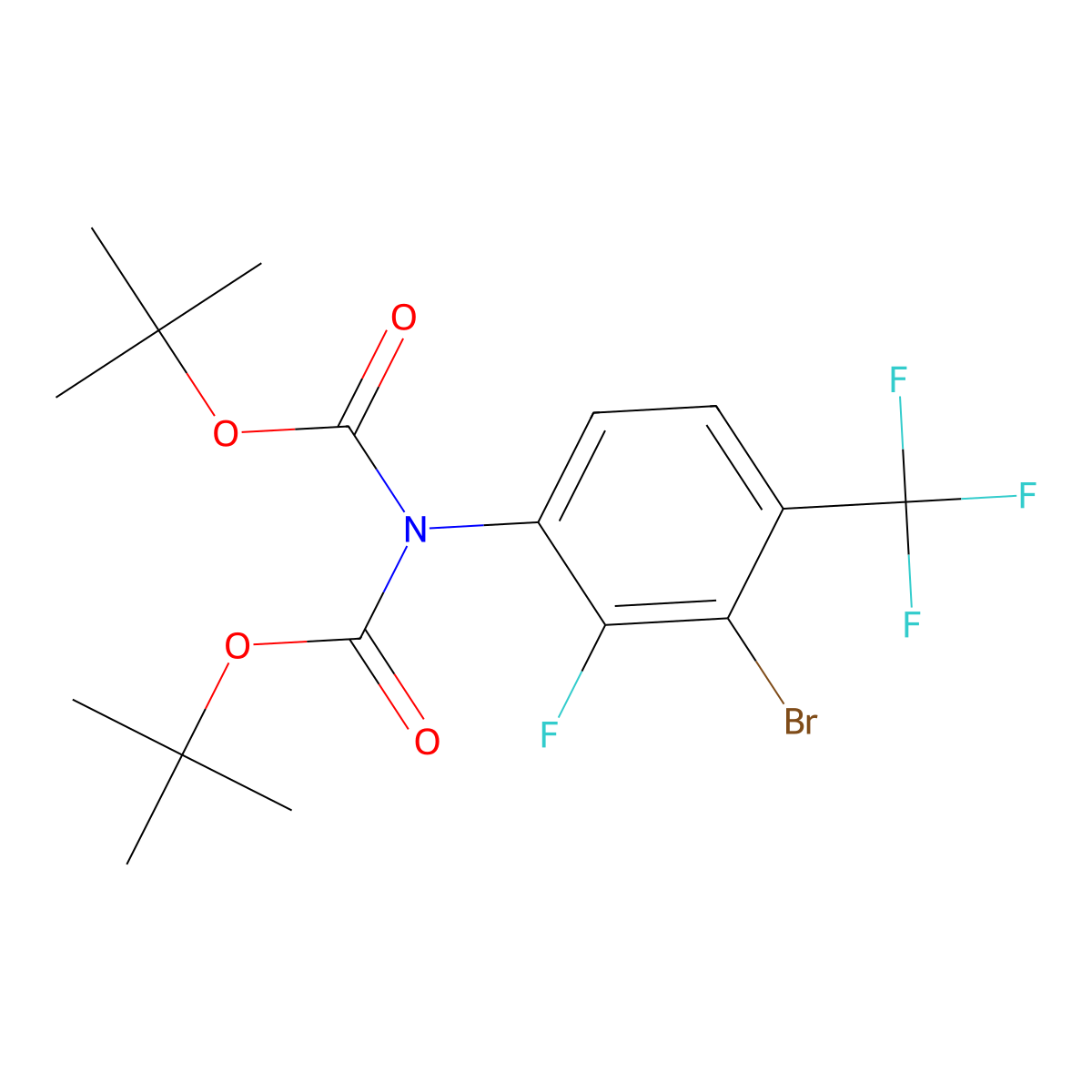 Tert-butyl N-[3-bromo-2-fluoro-4-(trifluoromethyl)phenyl]-N-tert-butoxycarbonyl-carbamate molecular structure, CAS 2940937-36-8