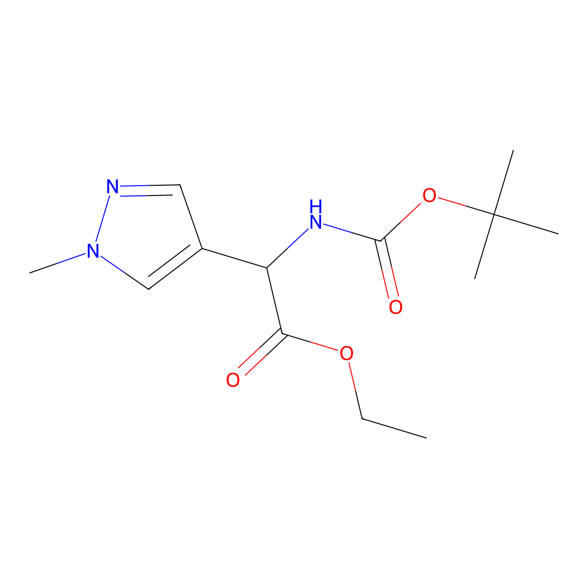 Ethyl 2-(tert-butoxycarbonylamino)-2-(1-methylpyrazol-4-yl)acetate molecular structure, CAS 2940937-47-1