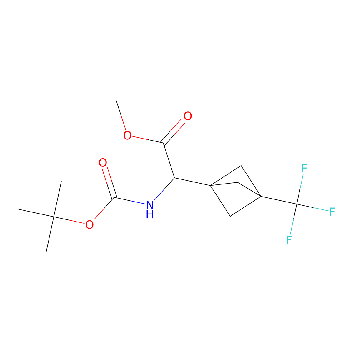 Methyl 2-(tert-butoxycarbonylamino)-2-[3-(trifluoromethyl)-1-bicyclo[1.1.1]pentanyl]acetate molecular structure, CAS 2940938-72-5