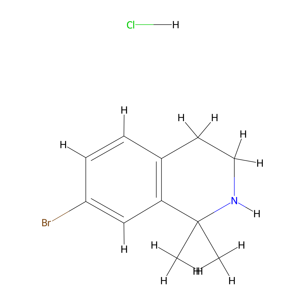 7-bromo-1,1-dimethyl-3,4-dihydro-2H-isoquinoline;hydrochloride molecular structure, CAS 2940940-36-1