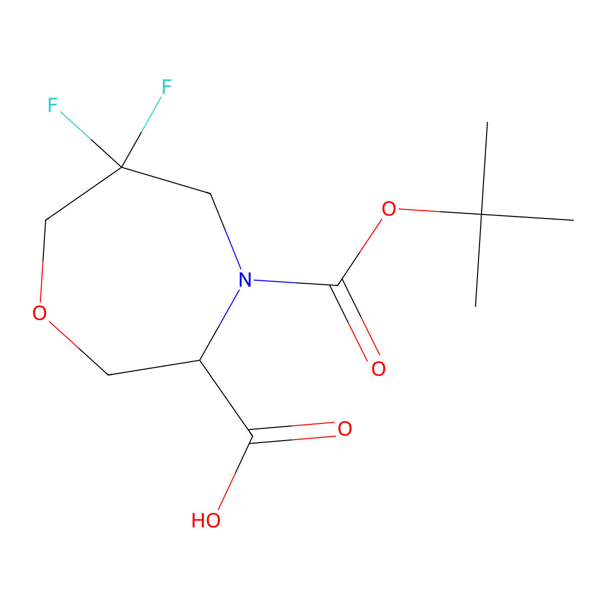 4-Tert-butoxycarbonyl-6,6-difluoro-1,4-oxazepane-3-carboxylic acid molecular structure, CAS 2940940-50-9