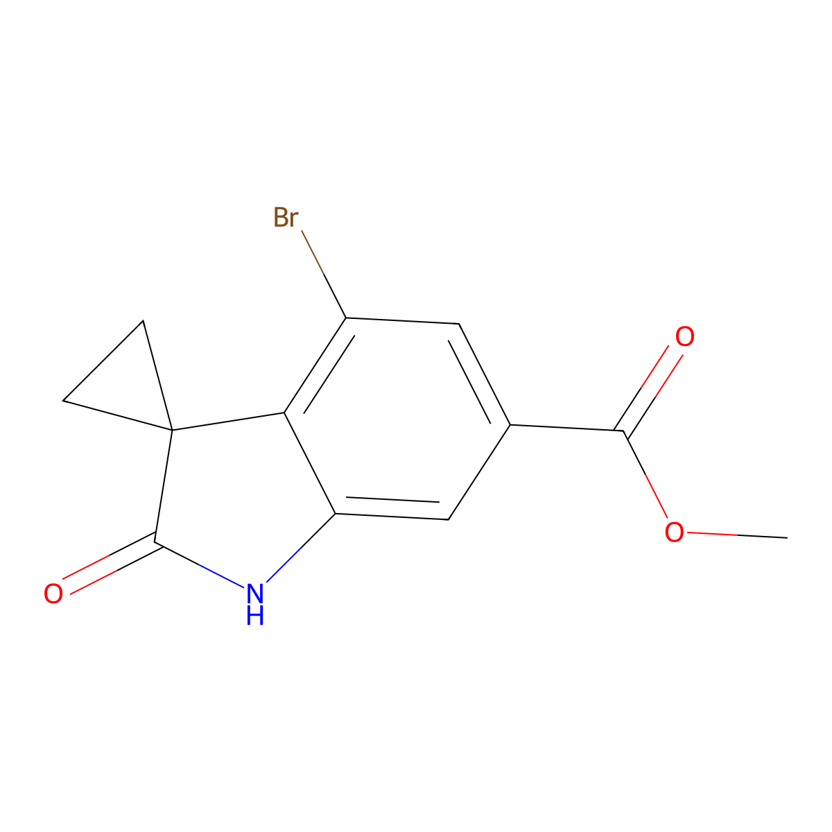 Methyl 4'-bromo-2'-oxospiro[cyclopropane-1,3'-indoline]-6'-carboxylate molecular structure, CAS 2940940-98-5