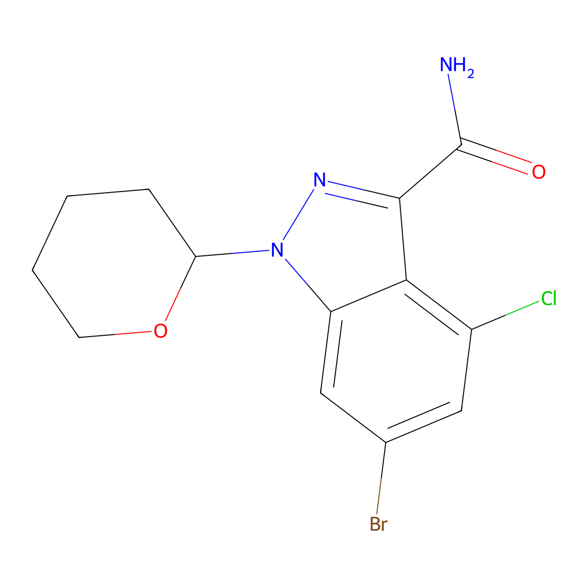 6-Bromo-4-chloro-1-tetrahydropyran-2-YL-indazole-3-carboxamide molecular structure, CAS 2940941-58-0