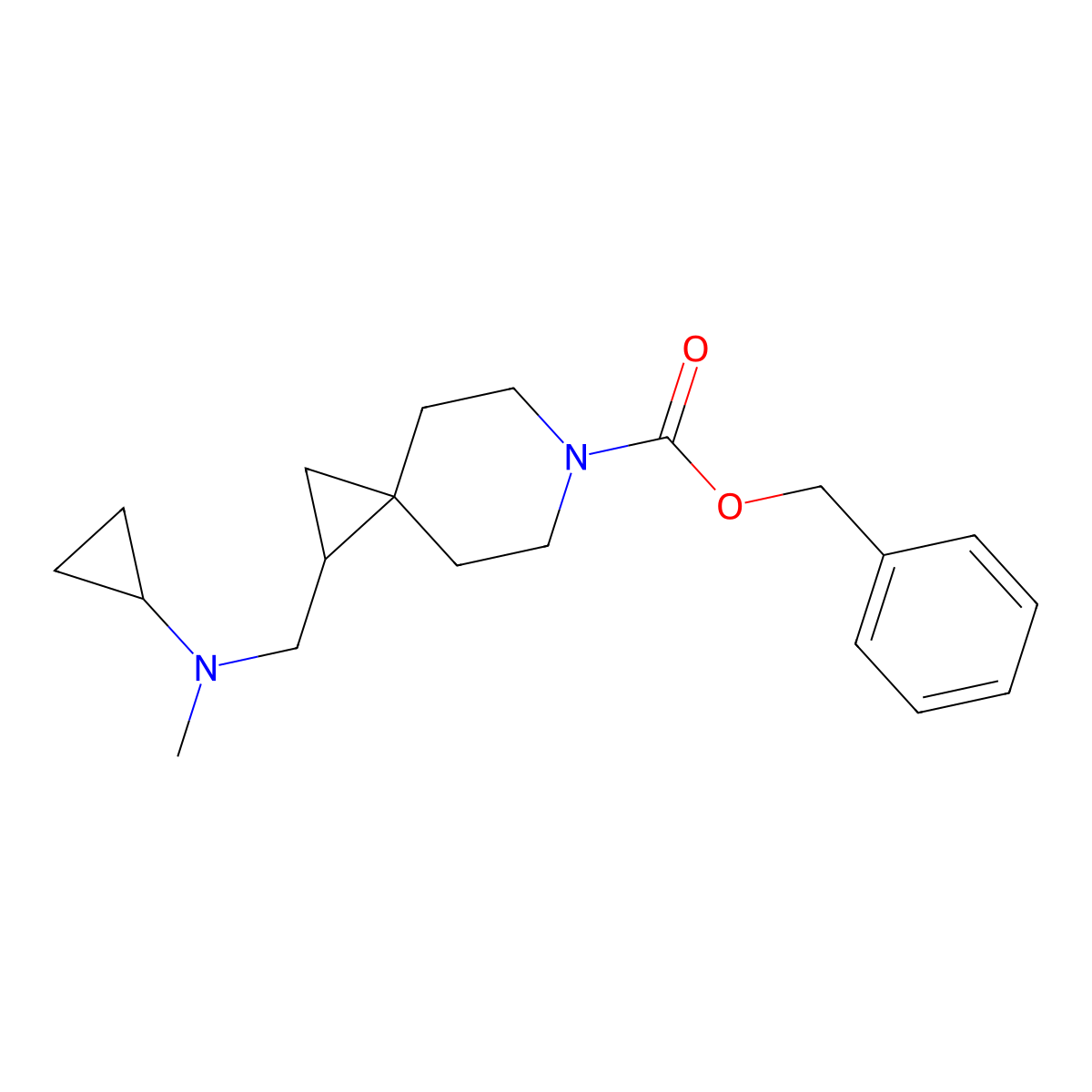 Benzyl 2-[[cyclopropyl(methyl)amino]methyl]-6-azaspiro[2.5]octane-6-carboxylate molecular structure, CAS 2940943-24-6
