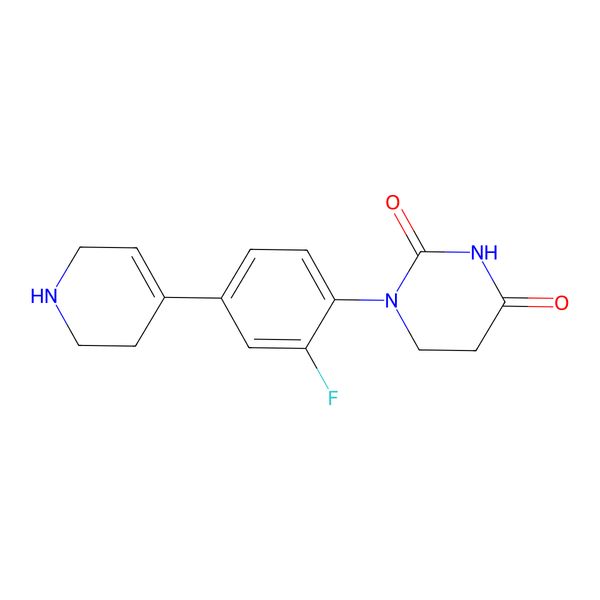 1-[2-Fluoro-4-(1,2,3,6-tetrahydropyridin-4-yl)phenyl]hexahydropyrimidine-2,4-dione molecular structure, CAS 2940943-44-0