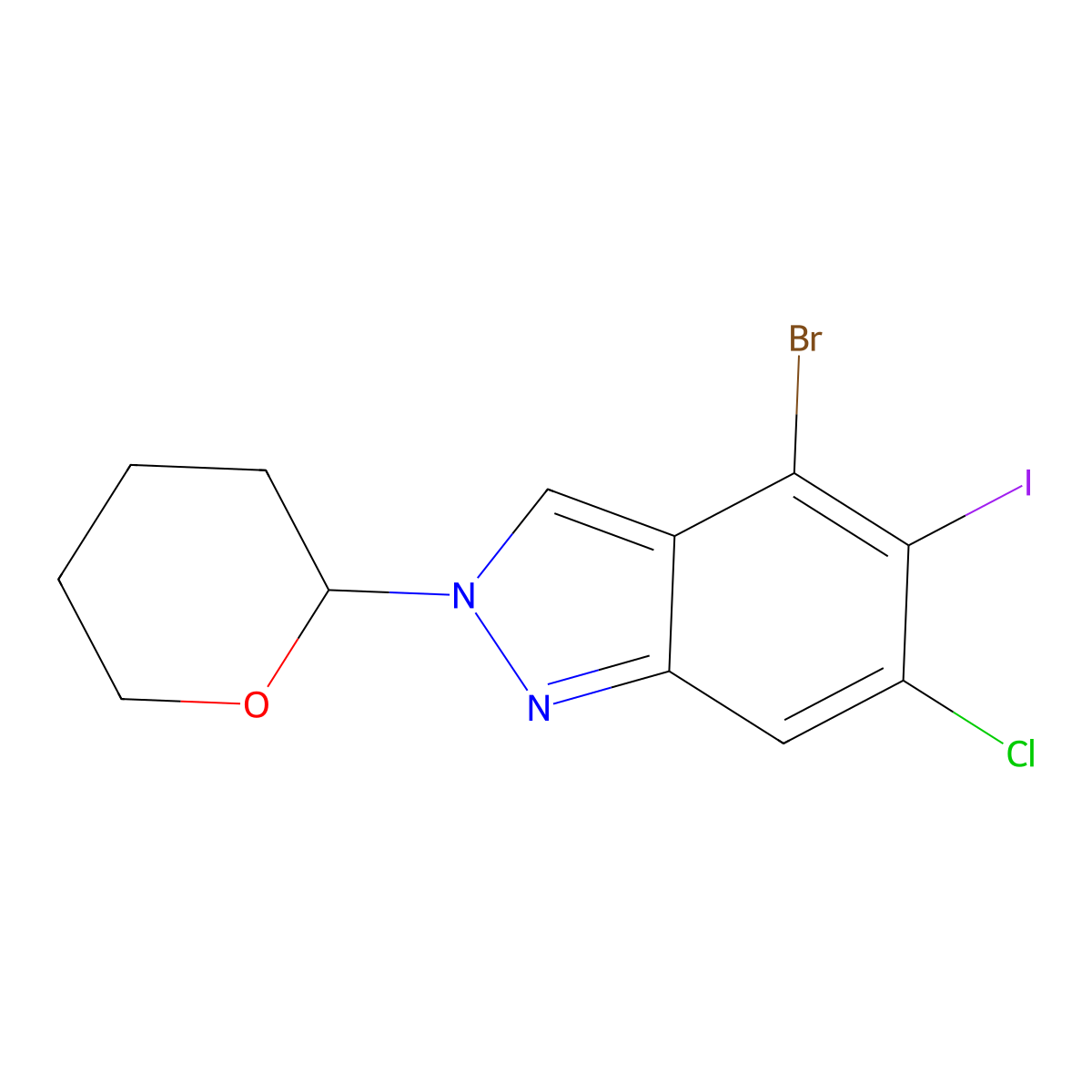 4-Bromo-6-chloro-5-iodo-2-tetrahydropyran-2-YL-indazole molecular structure, CAS 2940944-24-9