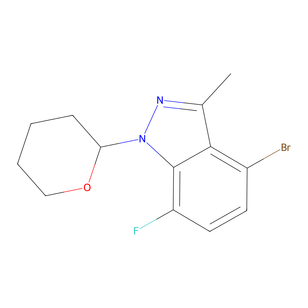 4-Bromo-7-fluoro-3-methyl-1-tetrahydropyran-2-YL-indazole molecular structure, CAS 2940944-29-4