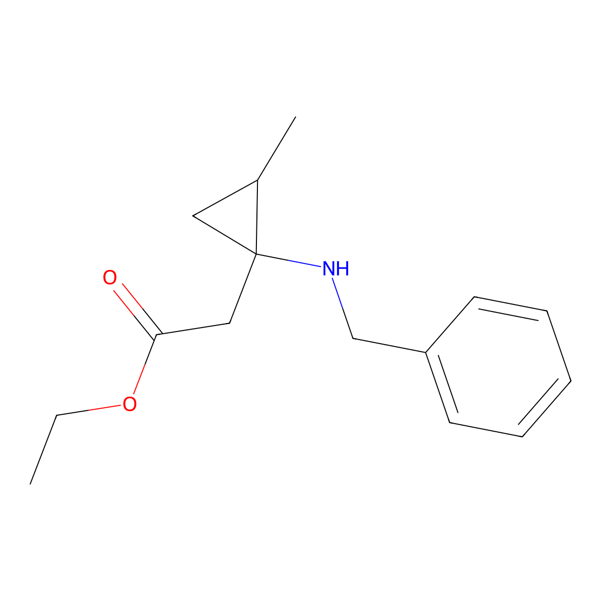 Ethyl 2-[1-(benzylamino)-2-methyl-cyclopropyl]acetate molecular structure, CAS 2940945-08-2
