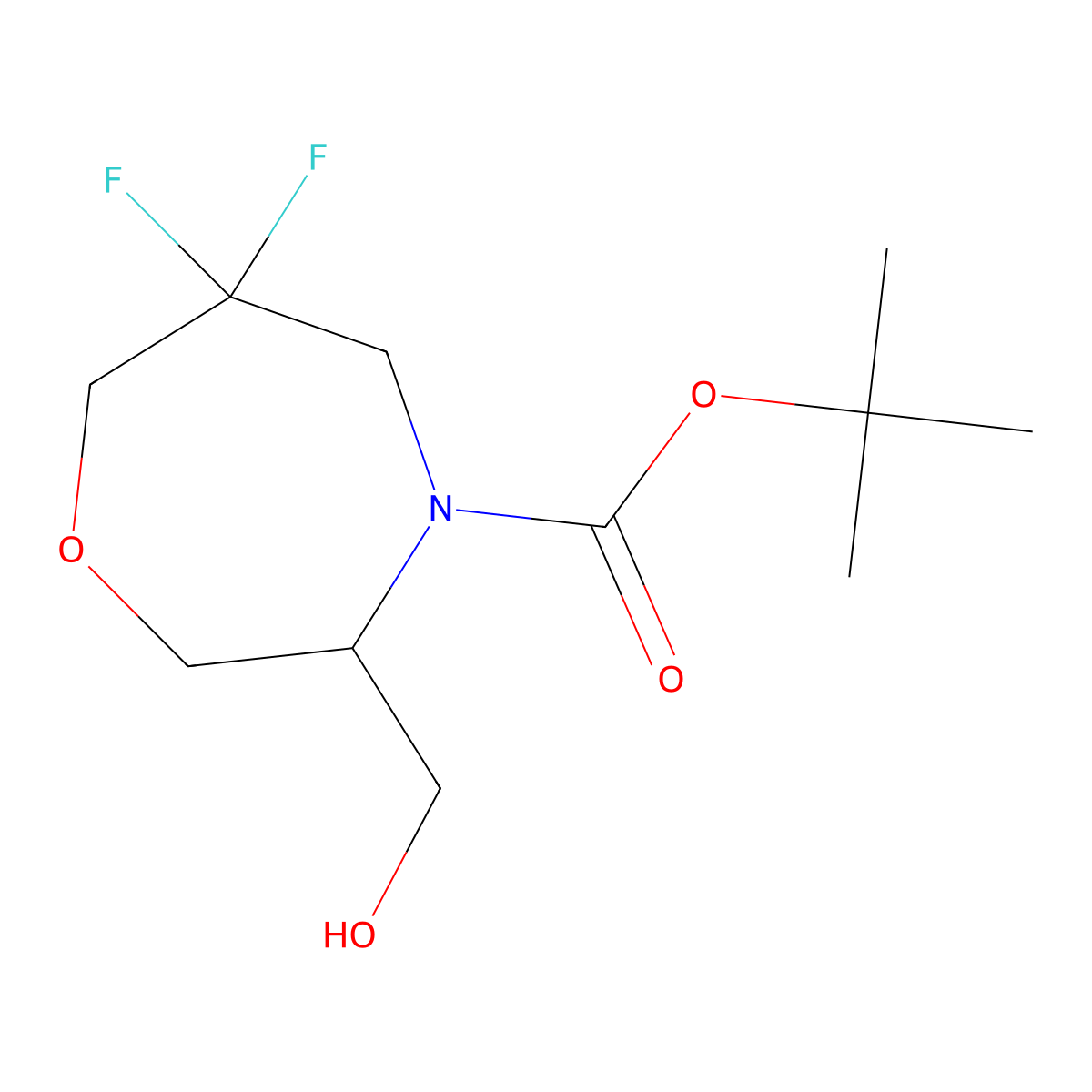 Tert-butyl 6,6-difluoro-3-(hydroxymethyl)-1,4-oxazepane-4-carboxylate molecular structure, CAS 2940945-67-3