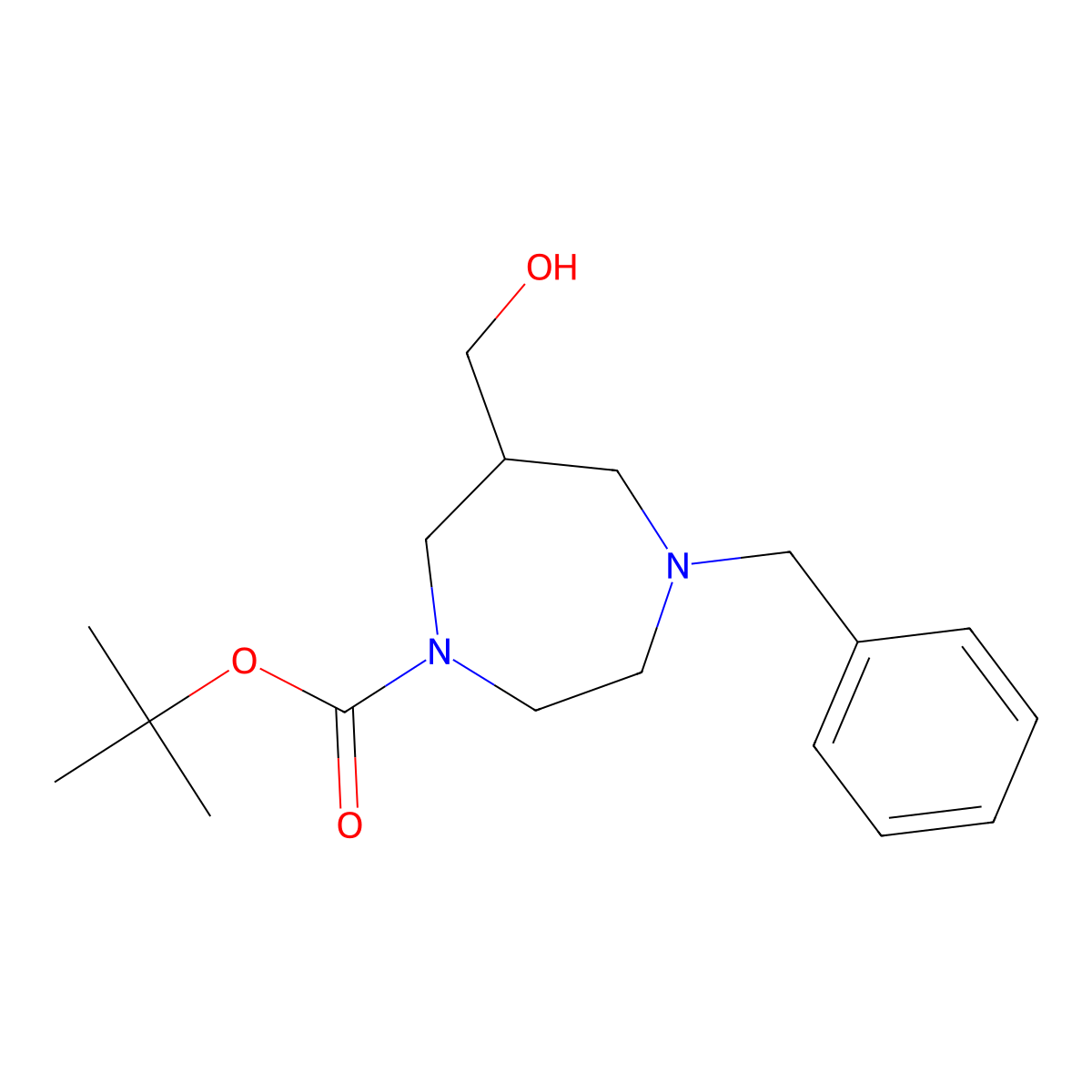 Tert-butyl 4-benzyl-6-(hydroxymethyl)-1,4-diazepane-1-carboxylate molecular structure, CAS 2940947-81-7