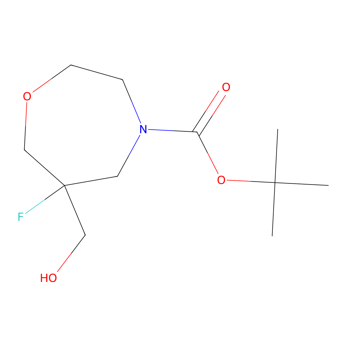 Tert-butyl 6-fluoro-6-(hydroxymethyl)-1,4-oxazepane-4-carboxylate molecular structure, CAS 2940948-27-4