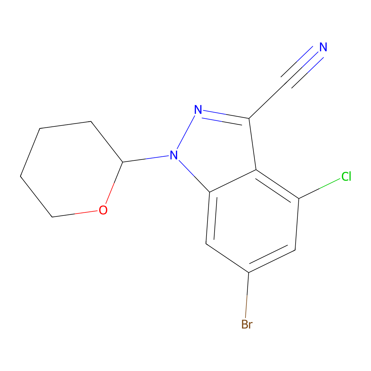 6-Bromo-4-chloro-1-tetrahydropyran-2-YL-indazole-3-carbonitrile molecular structure, CAS 2940949-38-0