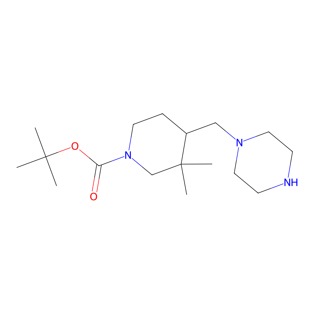 Tert-butyl 3,3-dimethyl-4-(piperazin-1-ylmethyl)piperidine-1-carboxylate molecular structure, CAS 2940949-85-7