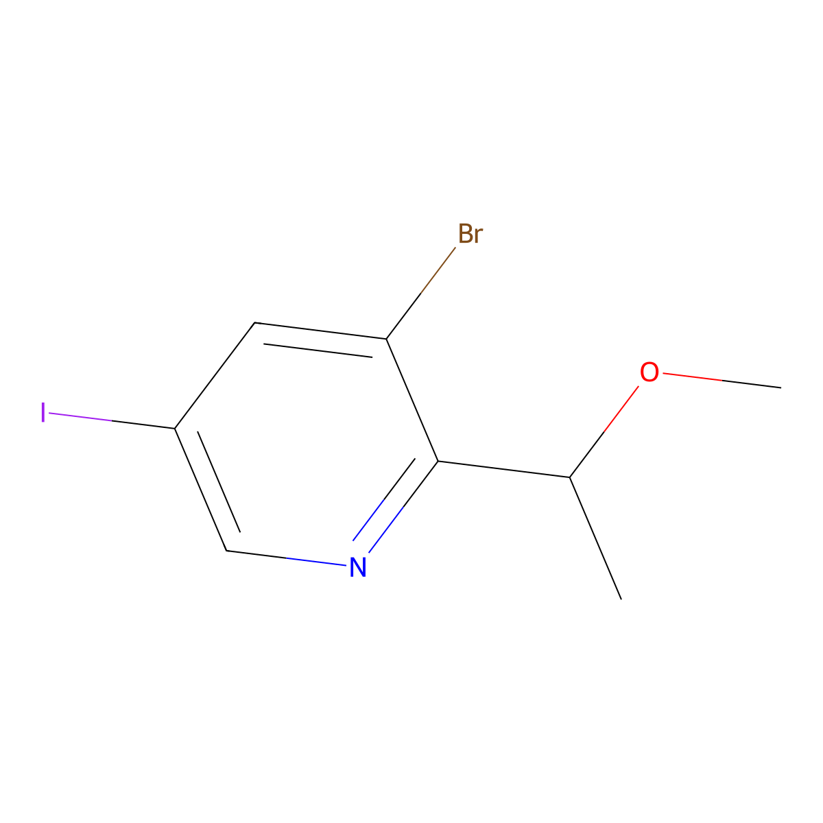 3-Bromo-5-iodo-2-(1-methoxyethyl)pyridine molecular structure, CAS 2940951-09-5