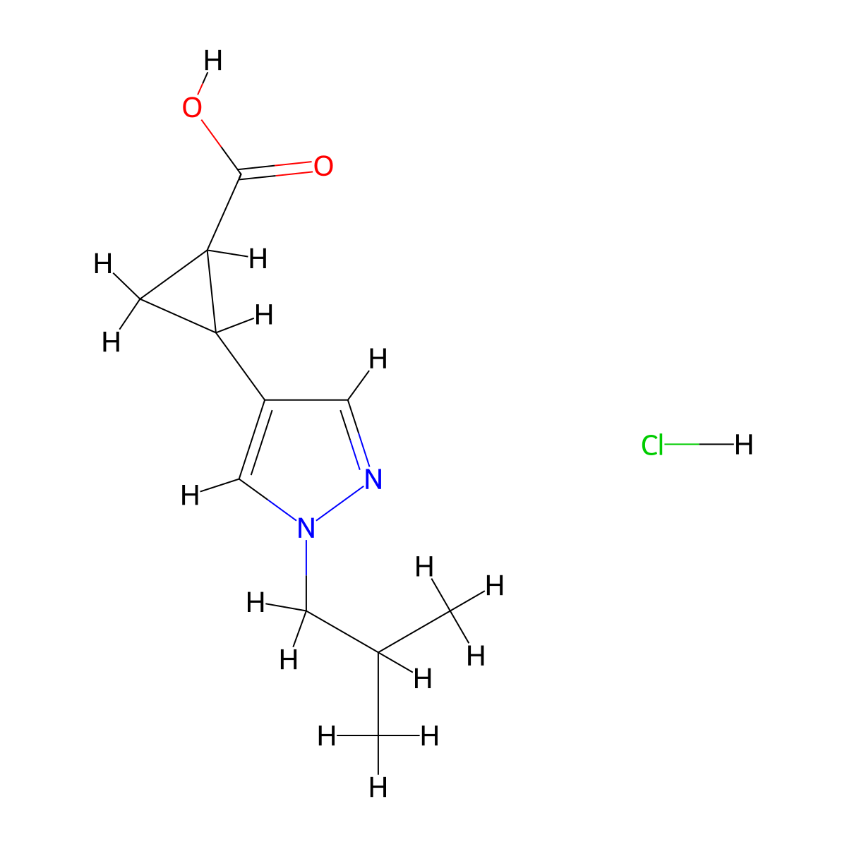 2-(1-Isobutylpyrazol-4-yl)cyclopropanecarboxylic acid;hydrochloride molecular structure, CAS 2940955-72-4